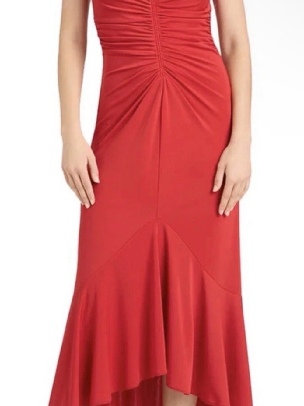 Cinq à Sept Dianne Dress Size 14 Red Ruched Midi Dress NWOT